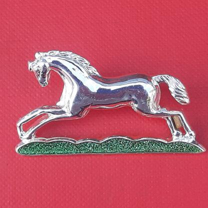 The Hussars & Light Dragoons Band - White Metal & Green Enamelled Cap Badge.