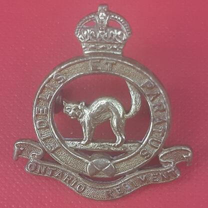 (Canada) The Ontario Regiment - King's Crown White Metal Collar Badge.