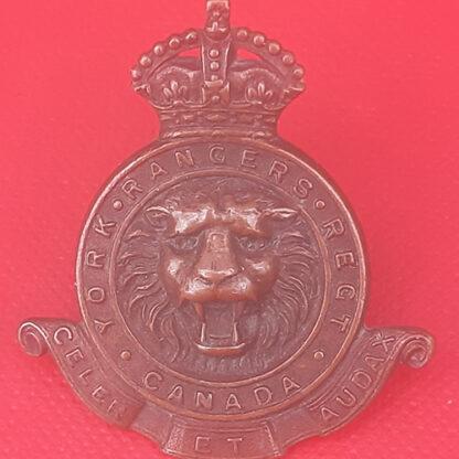 (Canada)  The York Rangers - King's Crown Blackened Brass Collar Badge.
