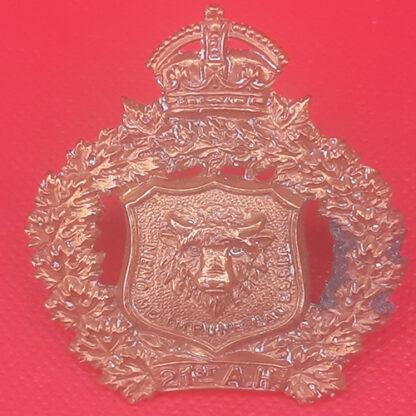 (Canadian Militia) 21st Alberta Hussars - King's Crown Gilding Metal Collar Badge.