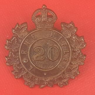 (Canadian Militia) 20th Halton Battalion ( Lorne Rifles ) - King's Crown Gilding Metal Collar Badge.