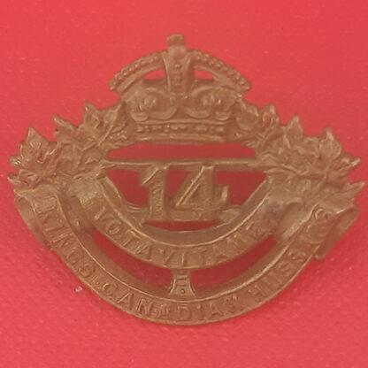 (Canadian Militia) 14th King's Canadian Hussars - King's Crown Gilding Metal Cap Or Collar Badge.