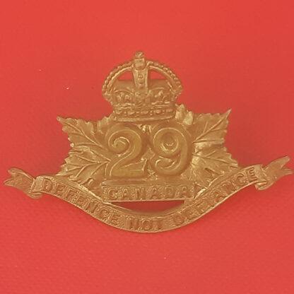 (Canadian Militia) 29th Waterloo Regiment - King's Crown Gilding Metal Collar Badge.