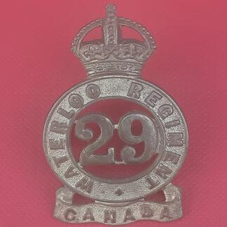 (Canada) 29th Waterloo Regiment - King's Crown Gilding Metal Cap Badge.