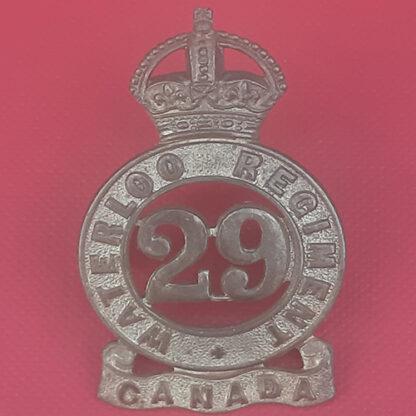 (Canada) 29th Waterloo Regiment - King's Crown Gilding Metal Cap Badge.
