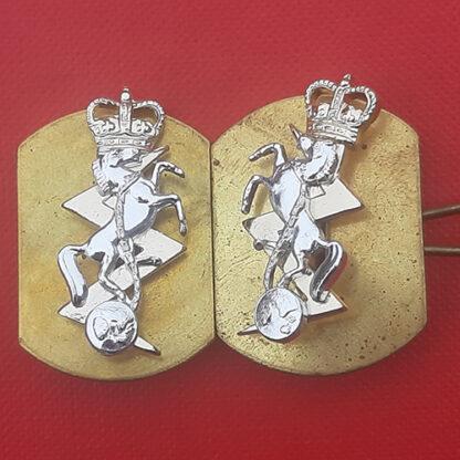 The Royal Electrical & Mechanical Engineers - Gold & Silver Anodised Collar Badges.