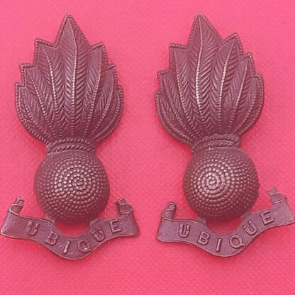 The Royal Artillery - Bronzed Officer's Service Dress Collar Badges.