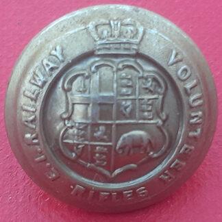 (India) East India Railway Volunteer Rifles - Queen Victoria's Crown 19mm White Metal Button.