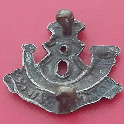 (Canadian Militia) 8th Battalion Royal Rifles - King's Crown White Metal Collar Badge. - Image 2