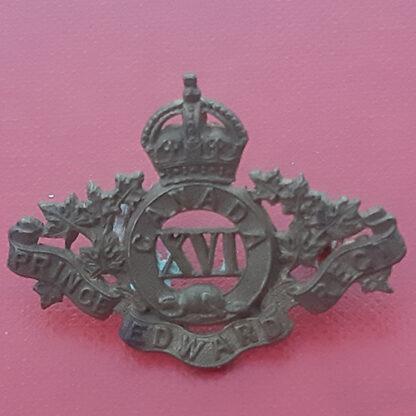 (Canadian Militia) 16th Prince Edward Regiment - King's Crown Gilding Metal Collar Badge.