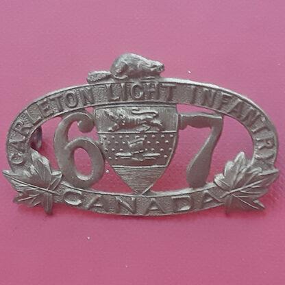(Canadian Militia) 67th Regiment Carleton Light Infantry - Gilding Metal Collar Badge.