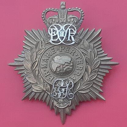 The Royal Marines Portsmouth Division Band - Queen's Crown Gilding Metal & Silver Plate Helmet Plate.