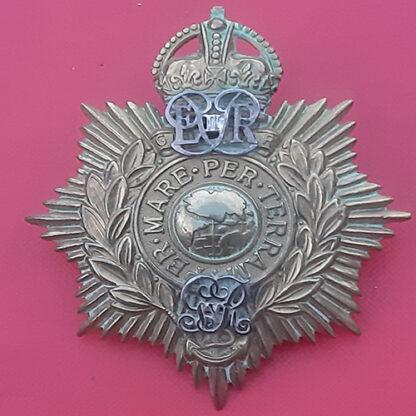 The Royal Marines Portsmouth Division Band - King's Crown Gilding Metal & Silver Plate Helmet Plate.