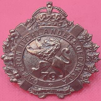 (Canadian Militia)  79th Cameron Highlanders of Canada - King's Crown Gilding Metal Collar Badge.