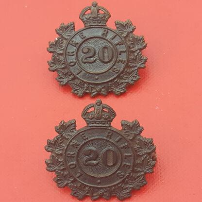 (Canadian Militia) 20th Halton Battalion The Lorne Rifles - King's Crown Gilding Metal Collar Badges.