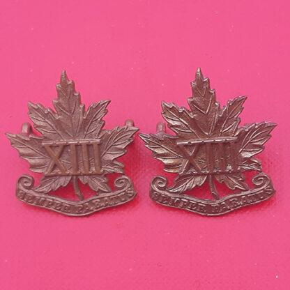 (Canadian Militia) The 13th Regiment - Gilding Metal Collar Badges.