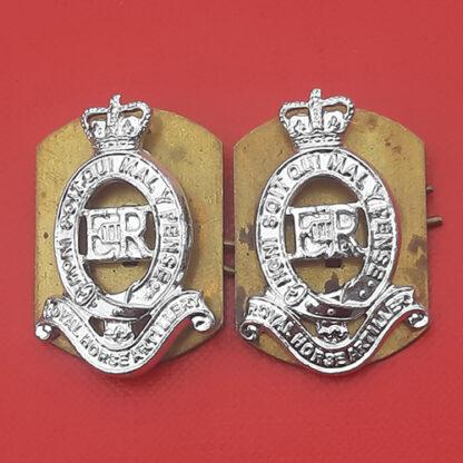 The Royal Horse Artillery - Silver Anodised Collar Badges.