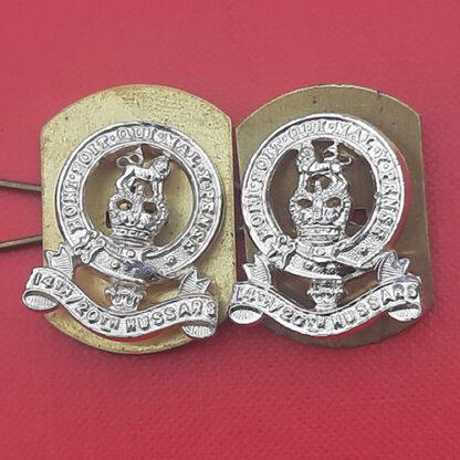 The 14th/20th Hussars - Gold & Silver Anodised Collar Badges.