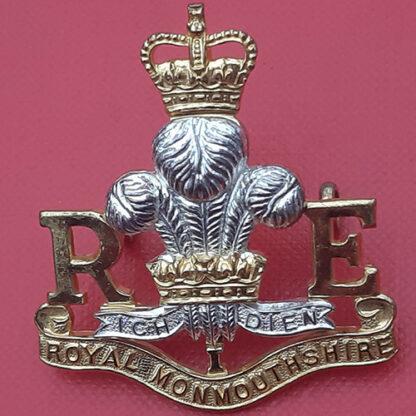 The Royal Monmouthshire Royal Engineers Militia - Queen's Crown Silver & Gilt Cap Badge.