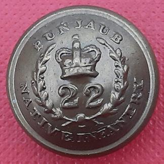 (India) 22nd Punjaub Native Infantry - Queen Victoria's Crown 19mm Gilding Metal Button.
