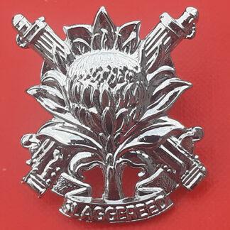 (South Africa) Regiment Langenhoven - White Metal Cap Badge.