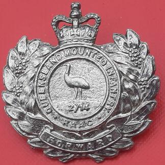 (Australia) The Queensland Mounted Infantry - Queen's Crown White Metal Cap Badge.