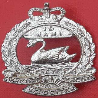 (Australia) 10th Western Australia Mounted Infantry - Queen's Crown White Metal Cap Badge.