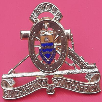 (South Africa) South African Artillery The Transvaal Horse Artillery University - Gilding & Enamelled Cap Badge.