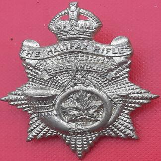(Canada) The Halifax Regiment - King's Crown White Metal Cap Badge.
