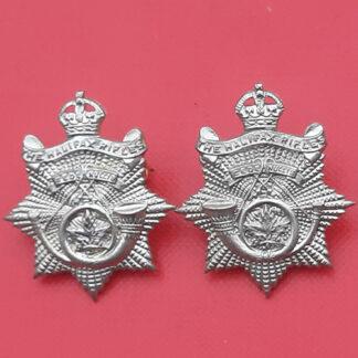 (Canada) The Halfax Regiment - King's Crown White Metal Collar Badges.