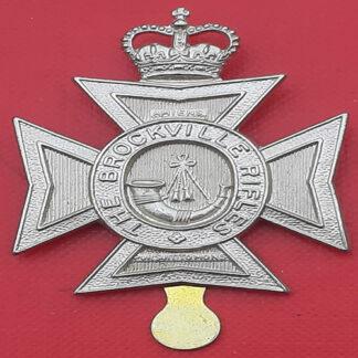 (Canada) The Brockville Rifles - Queen's Crown White Metal Cap Badge.
