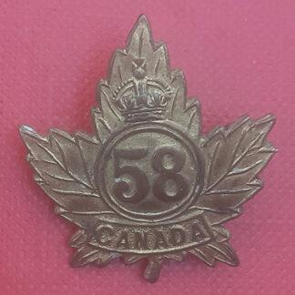 (Canada) 58th Infantry Battalion - King's Crown Gilding Metal Collar Badge.