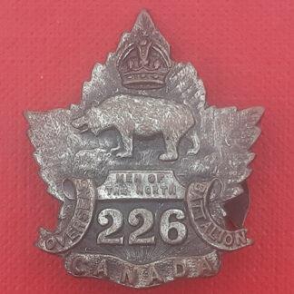 (Canada) 226th Infantry Battalion (Men Of The North) - King's Crown Gilding Metal Collar Badge.