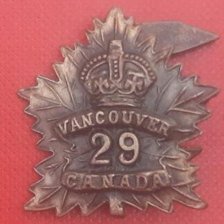 (Canada) 29th Infantry Battalion (Tobin's Tigers) - King's Crown Gilding Metal Collar Badge.