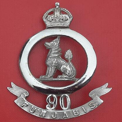 (India) 90th Pujabi's - Large King's Crown White Metal Piper's Badge.