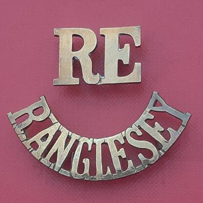 Royal Anglesey Royal Engineers Militia - Gilding Metal 2 Piece Shoulder Title.