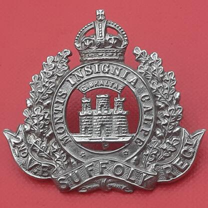 The 2nd Volunteer Battalion The Suffolk Regiment - King's Crown White Metal Cap Badge.