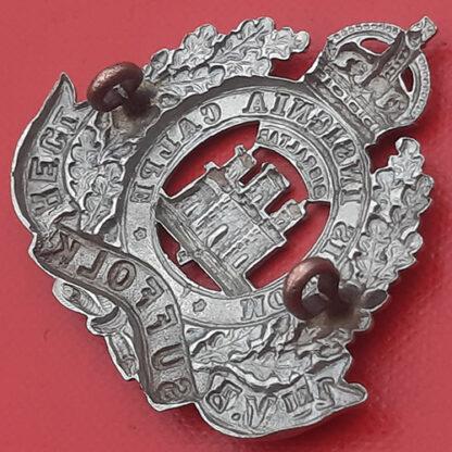The 2nd Volunteer Battalion The Suffolk Regiment - King's Crown White Metal Cap Badge. - Image 2
