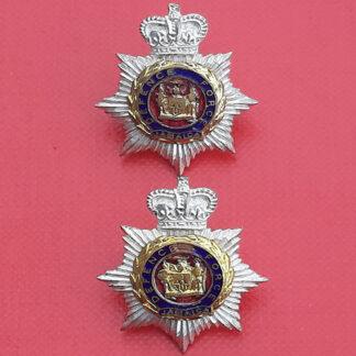 The Jamaica Defence Force - Queen's Crown Silver, Gilt & Enamelled Collar Badges.