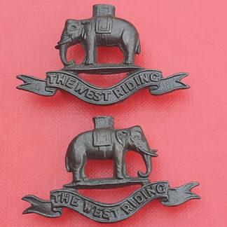 The Duke Of Wellington's Regiment (The West Riding) - Bronzed Officer's Service Dress Collar Badges.