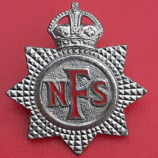 The National Fire Service - King's Crown White Metal Cap Badge.
