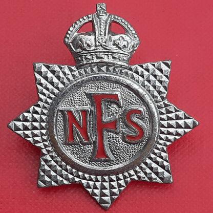 The National Fire Service - King's Crown White Metal Cap Badge.