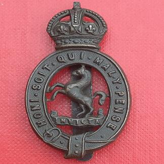 The Royal East Kent Yeomanry - King's Crown Blackened Brass Cap Badge.