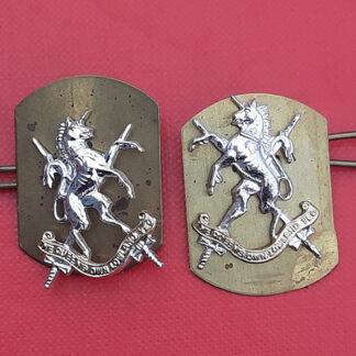 The Queen's Own Lowland Yeomanry - Gold & Silver Anodised Collar Badges.