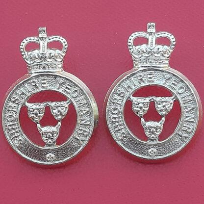 The Shropshire Yeomanry- Gold Anodised Collar Badges.