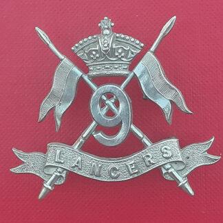 The 9th Lancers - Queen Victoria's Crown White Metal Cap Badge.