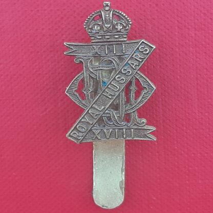 The 13th / 18th Hussars - King's Crown Gilding Metal Cap Badge.