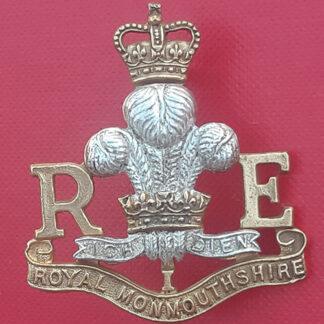 The Royal Monmouthshire Royal Engineers - Queen's Crown Officer's Silver & Gilt Cap Badge.