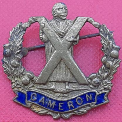 The Cameron Highlanders - Enamelled Sweetheart Pin Backed Badge.