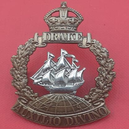 The Royal Naval Division "Drake" - King's Crown Bi Metal Cap Badge.